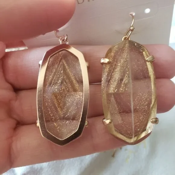 NWOT Kendra Scott Esme Rose Gold Drop Earrings In Gold Dusted Glass